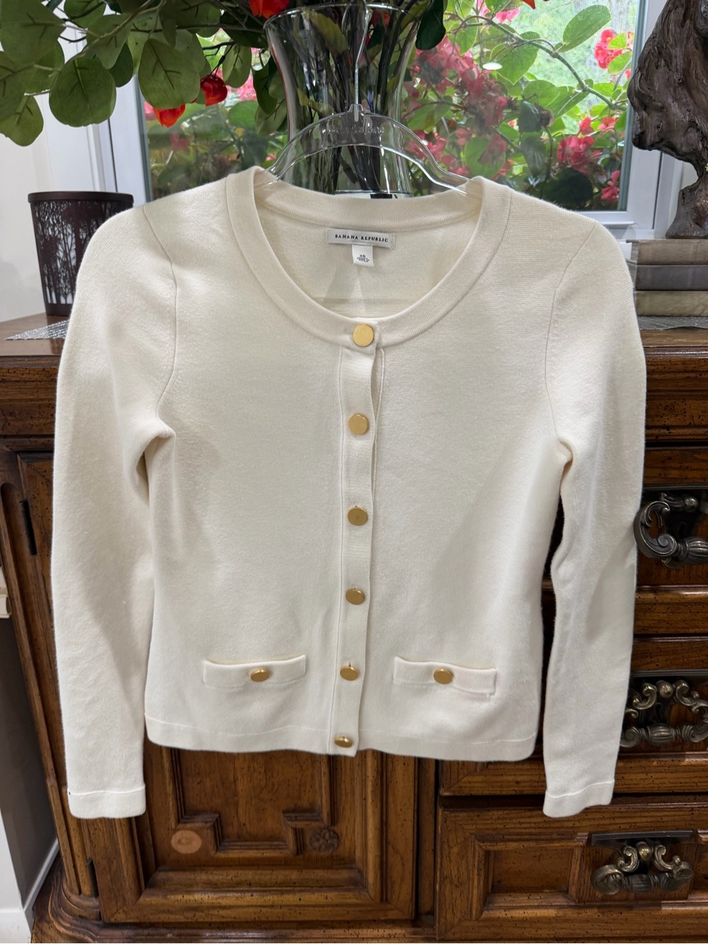 Banana Republic Cream Button-Front Cardigan with Gold Buttons